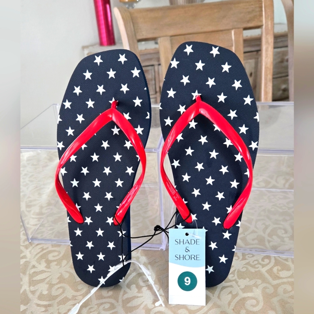 Women's Navy Stars Flip Flops • SIZE 9 • New w/Tags